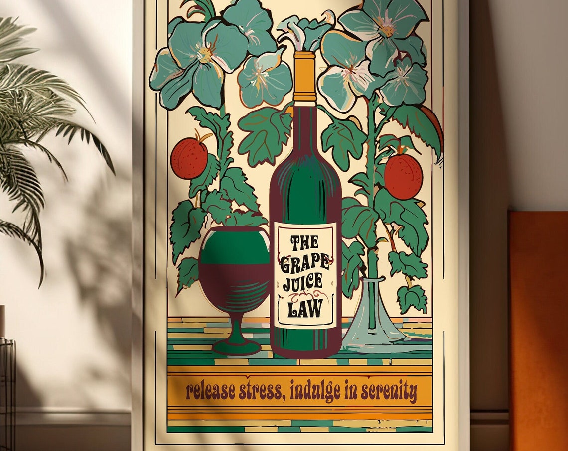 The Grape Juice Law Wine Bottle Retro Kitchen Bar Decor Poster