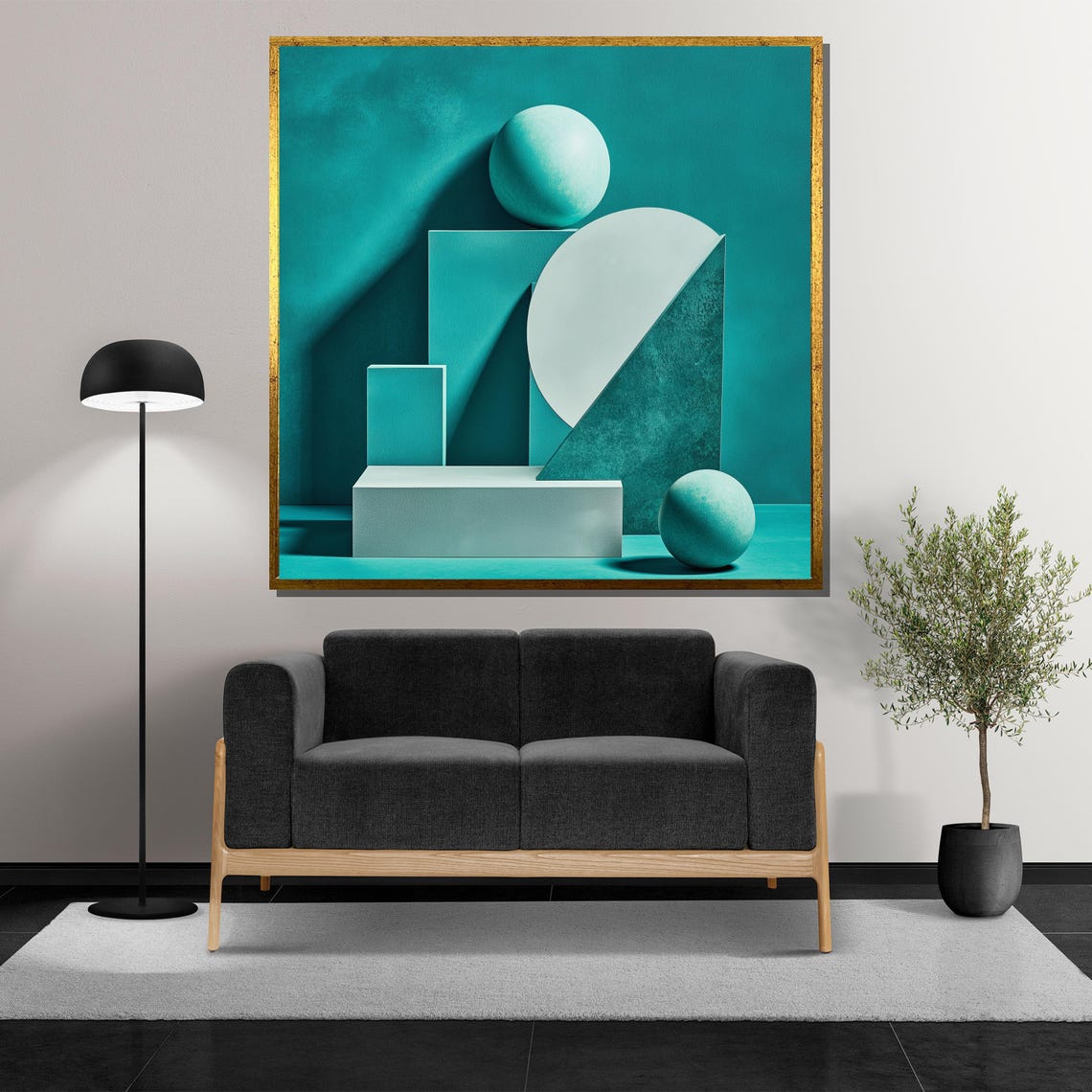 Modern Geometric Painting Abstract Teal Minimalist Wall Art Contemporary 3d Shapes Bold Architectural Design Unique Gift - Image 5
