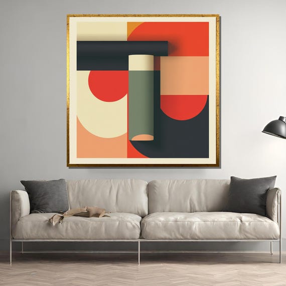 Geometric Abstract Painting Mid Century Modern Wall Art Bold Colorful Minimalist Art Contemporary Home Decor Gift For Art Lovers