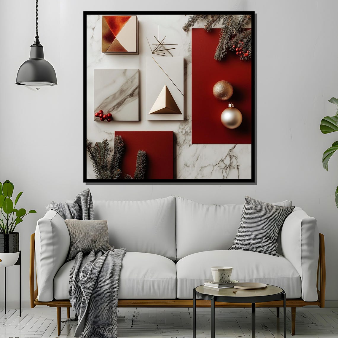 Minimalist Christmas Still Life in Red White and Gold Marble Poster - Image 4
