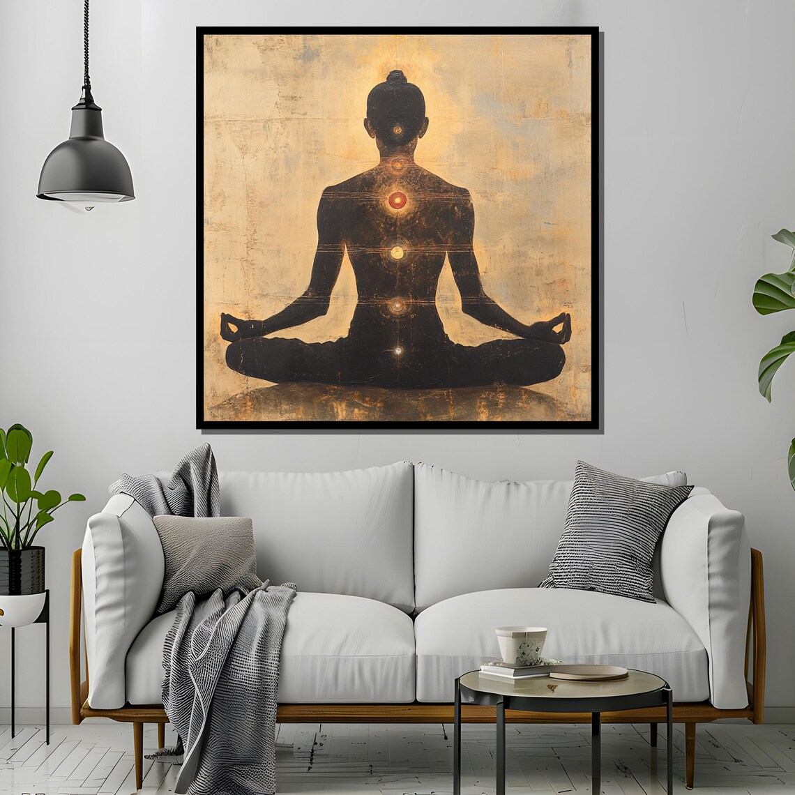 Chakra Meditation Silhouette in Lotus Pose Golden Aura Poster - Image 4