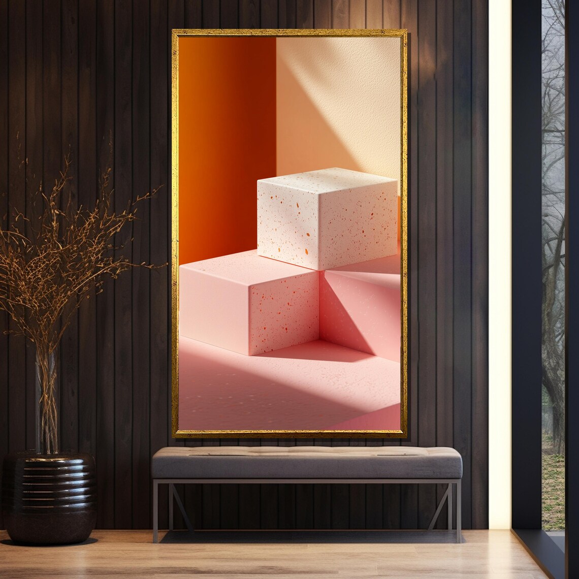 Terracotta and Blush Pink Stacked Blocks Sunlit Abstract Poster - Image 5