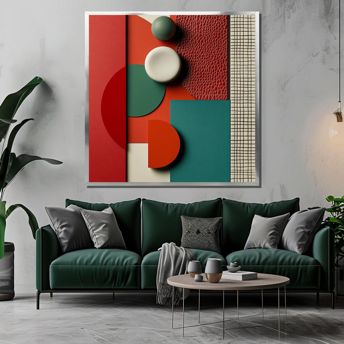 Modern Pop Art Geometric Painting Bold Abstract Wall Art In Red Green Beige Contemporary Home Decor Unique Gift For Art Lovers - Image 3