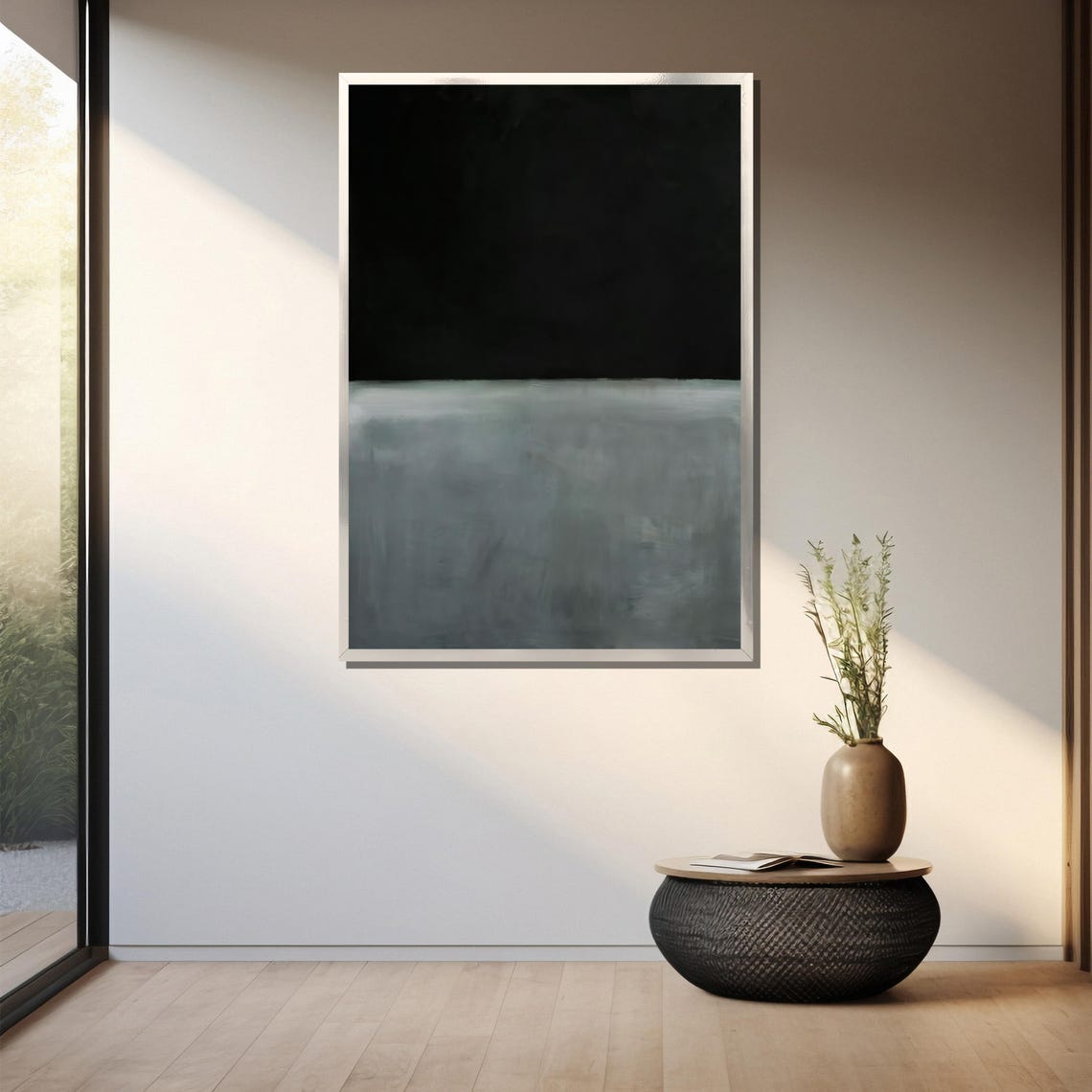 Monochrome Black and Grey Minimalist Color Field Abstract Poster - Image 3