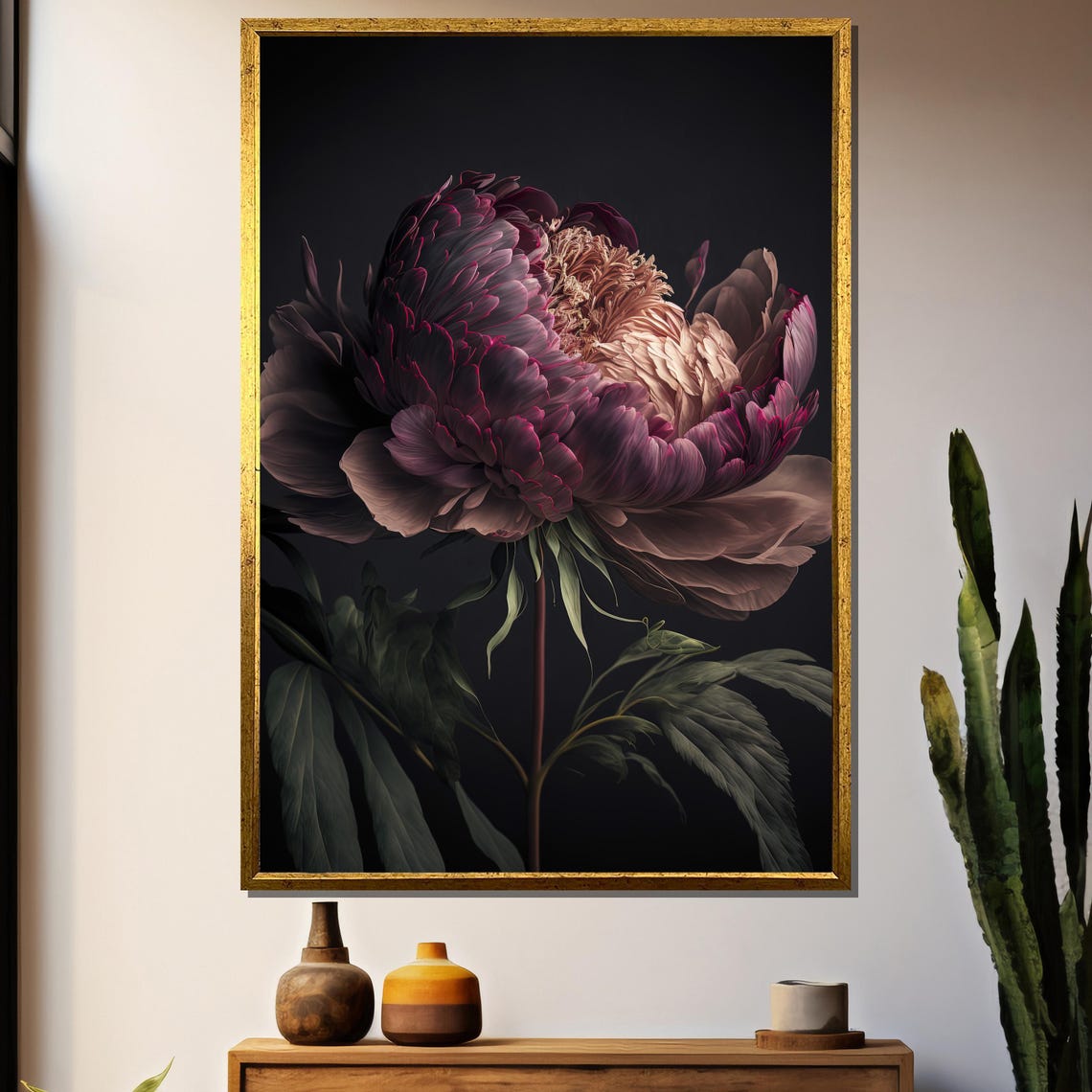 Moody Dark Burgundy Peony Flower Closeup Dramatic Floral Poster