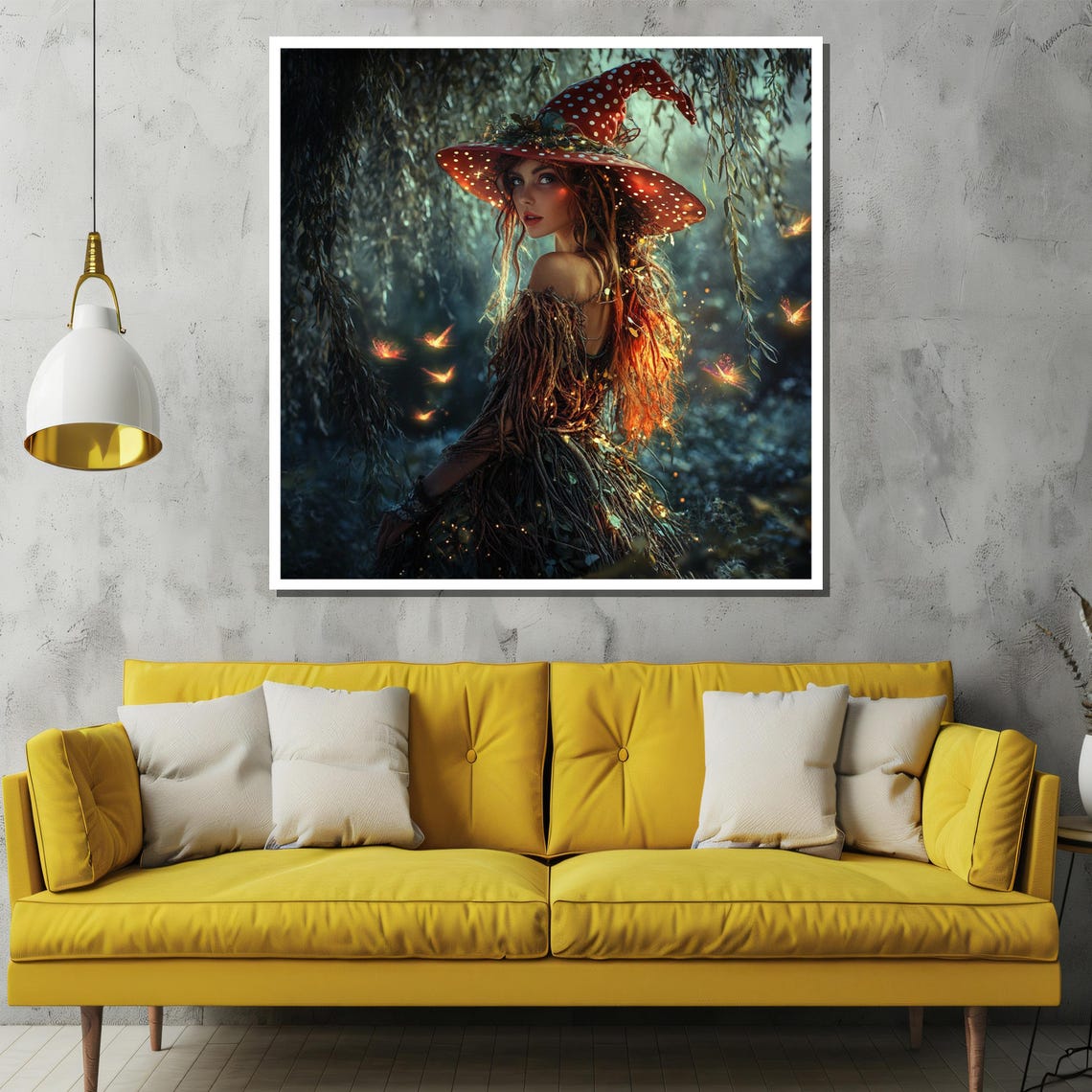 Red-Haired Witch in Spotted Mushroom Hat in Firefly Forest Poster - Image 2