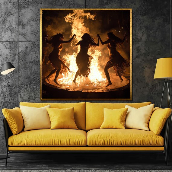 Tribal Fire Dance Painting Dynamic Wall Art Gift For Bohemian And Cultural Home Dcor