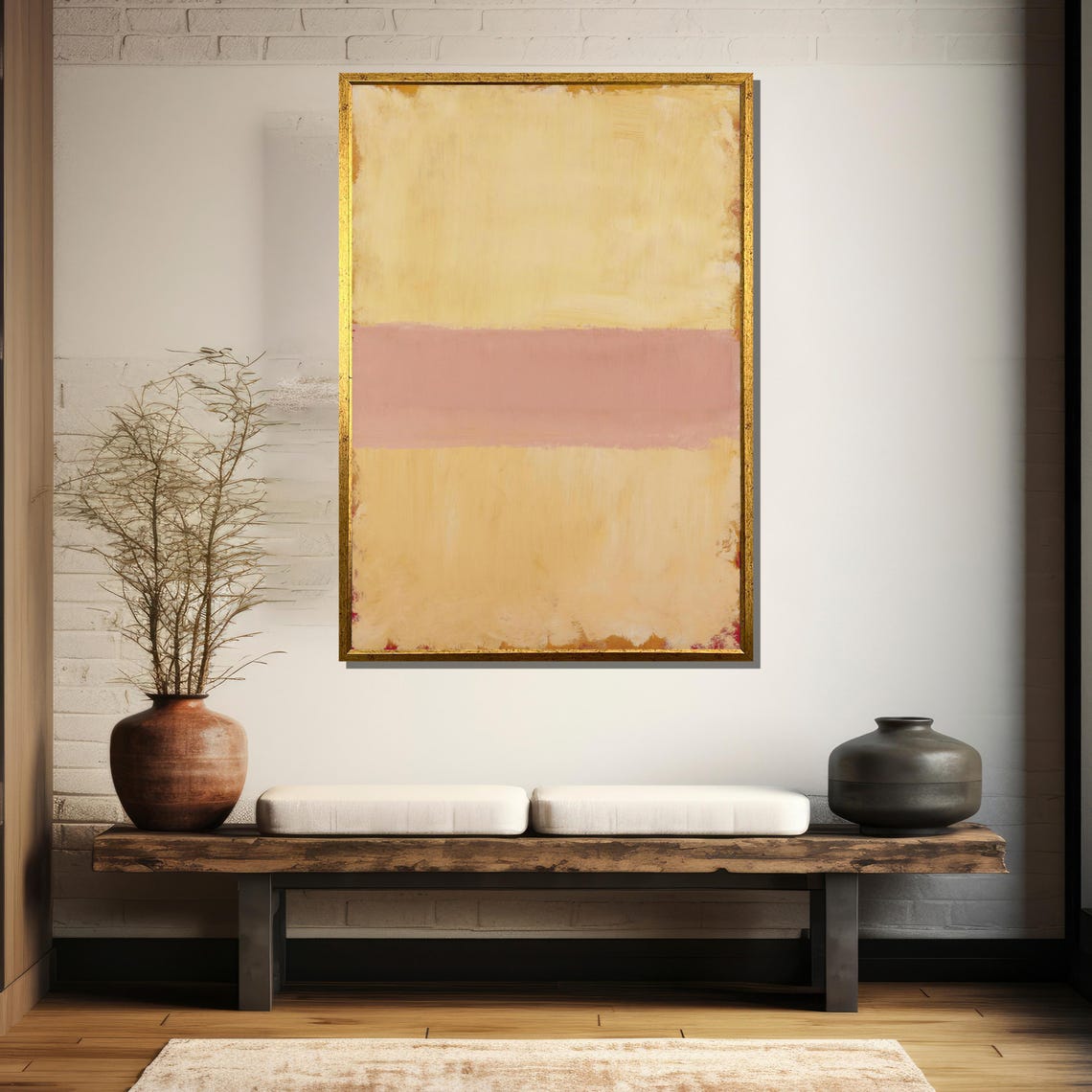 Soft Yellow With Blush Pink Band Minimalist Abstract Art Poster - Image 5