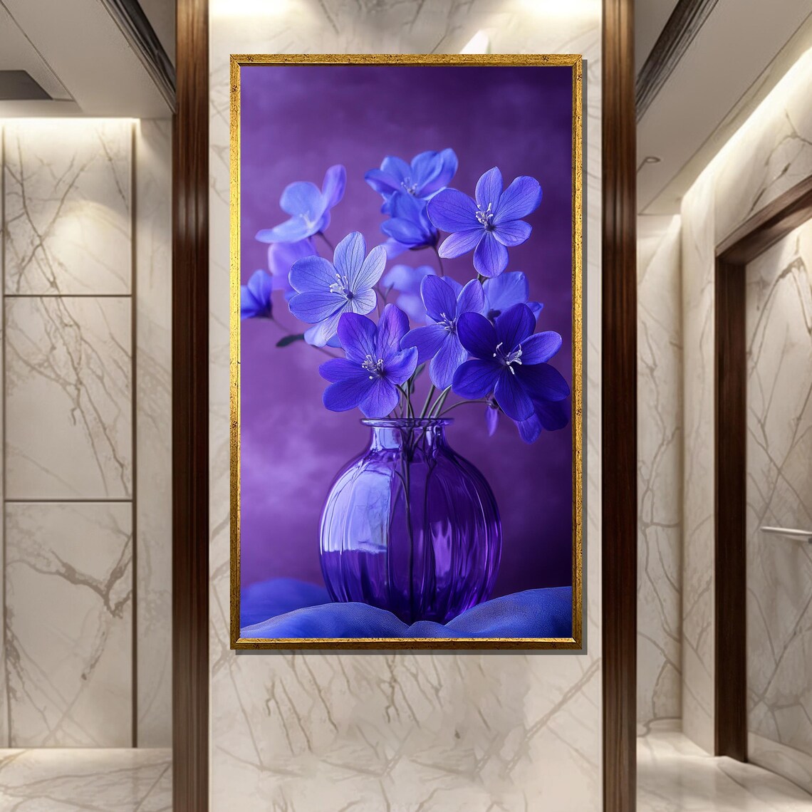 Elegant Violet Purple Flowers In Glass Vase Dreamy Floral Poster