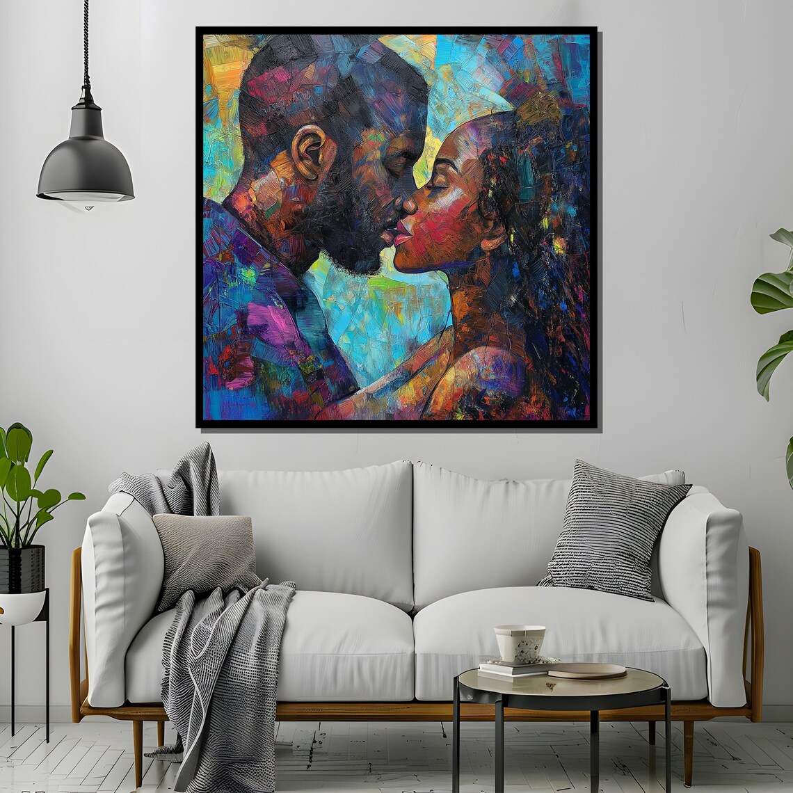 Colorful Impasto Lovers Sharing A Tender Kiss Painting Poster - Image 4