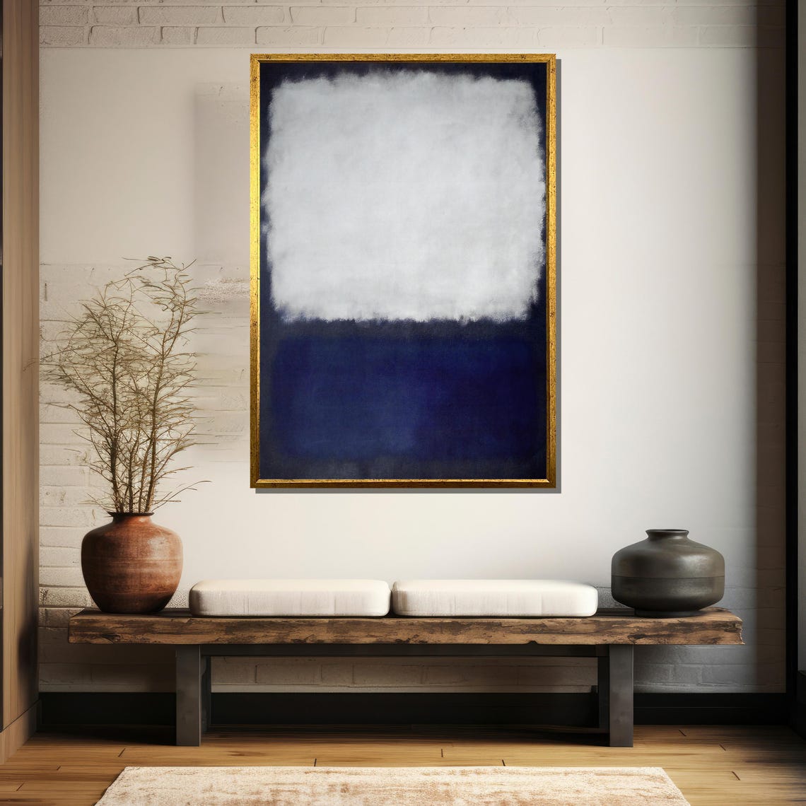Soft Cloud White Over Deep Midnight Blue Abstract Color Field Poster - Image 5