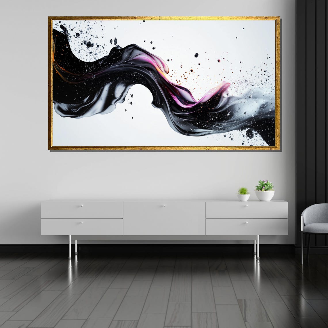 Black And Pink Fluid Ink Splash On Minimalist White Background Poster - Image 5