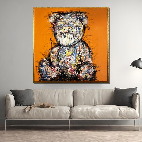 Abstract Graffiti Teddy Bear in Vibrant Orange Scribble Art Poster
