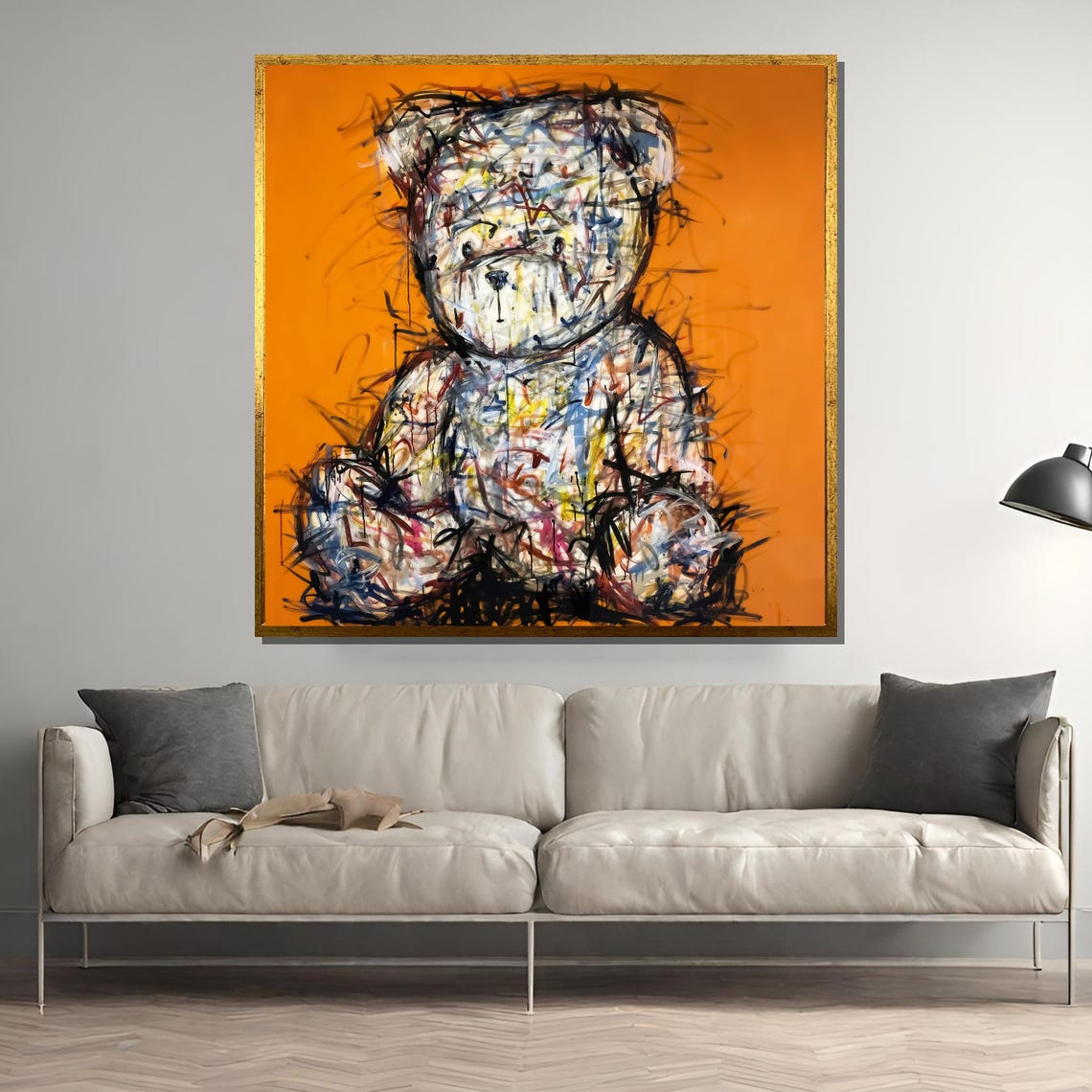 Abstract Graffiti Teddy Bear in Vibrant Orange Scribble Art Poster