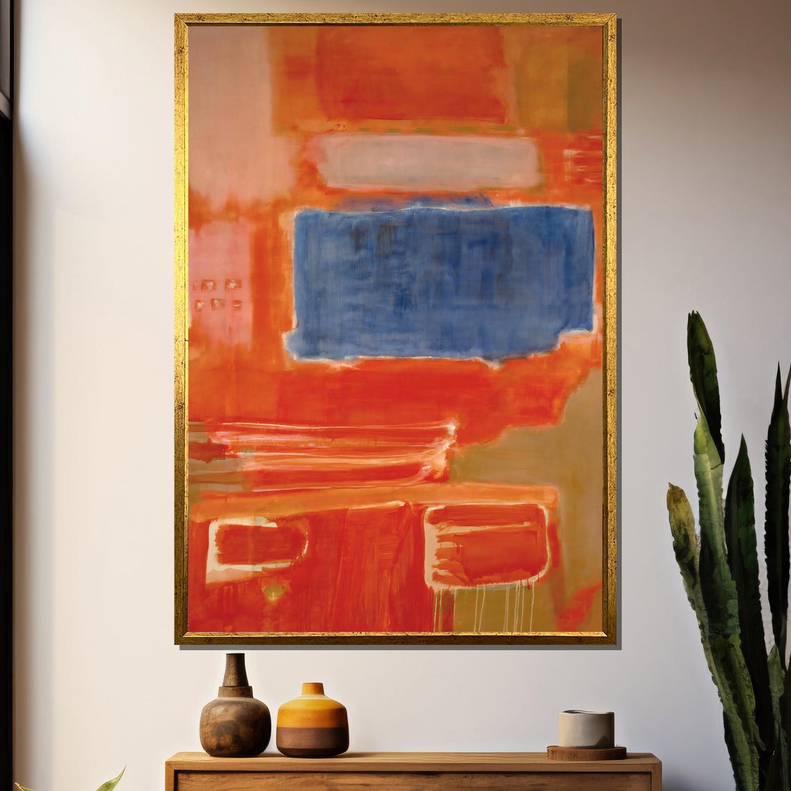 Fiery Orange With Bold Blue Block Abstract Expressionist Poster