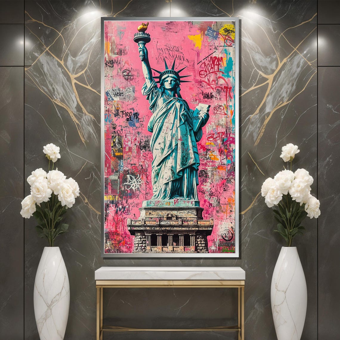 Statue Of Liberty Graffiti Painting Pink Urban Street Art Modern Pop Art Print New York Wall Decor Bold Gift Idea - Image 3