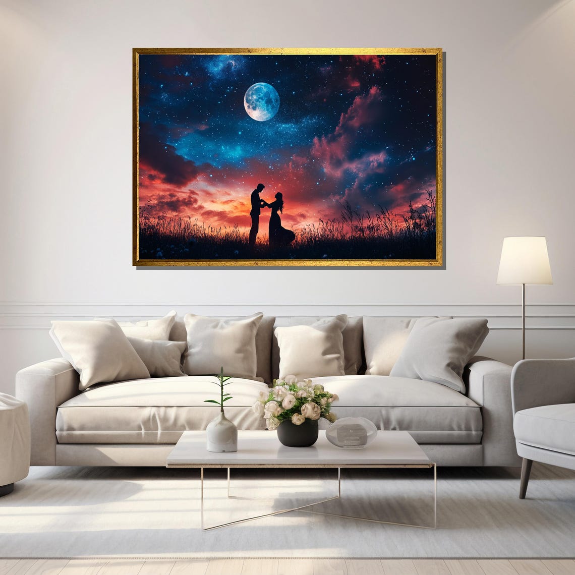 Romantic Couple Silhouette Under Starry Moonlit Night Sky Poster - Image 5