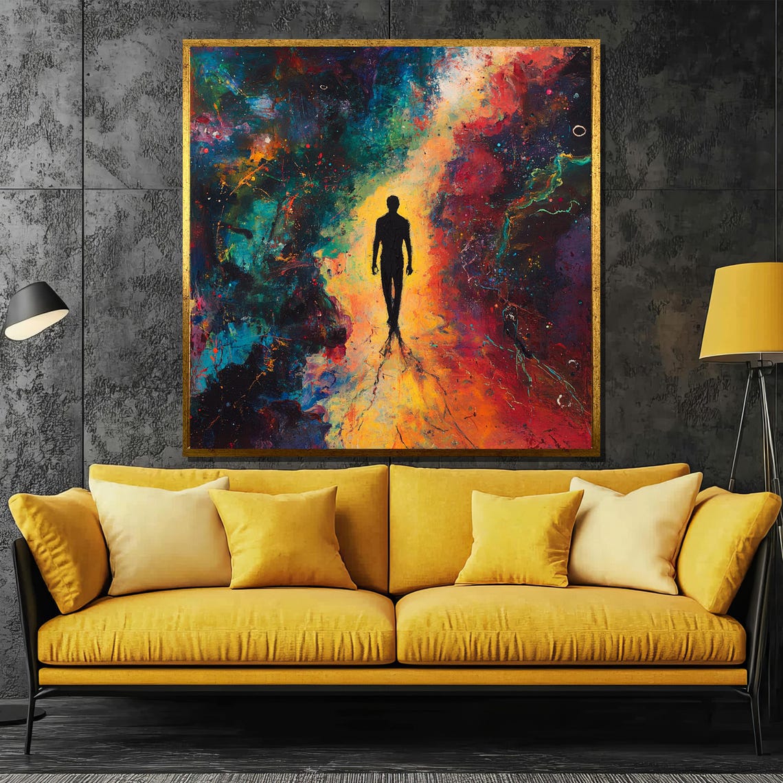 Lone Figure Walking Into Cosmic Nebula Silhouette Journey Poster