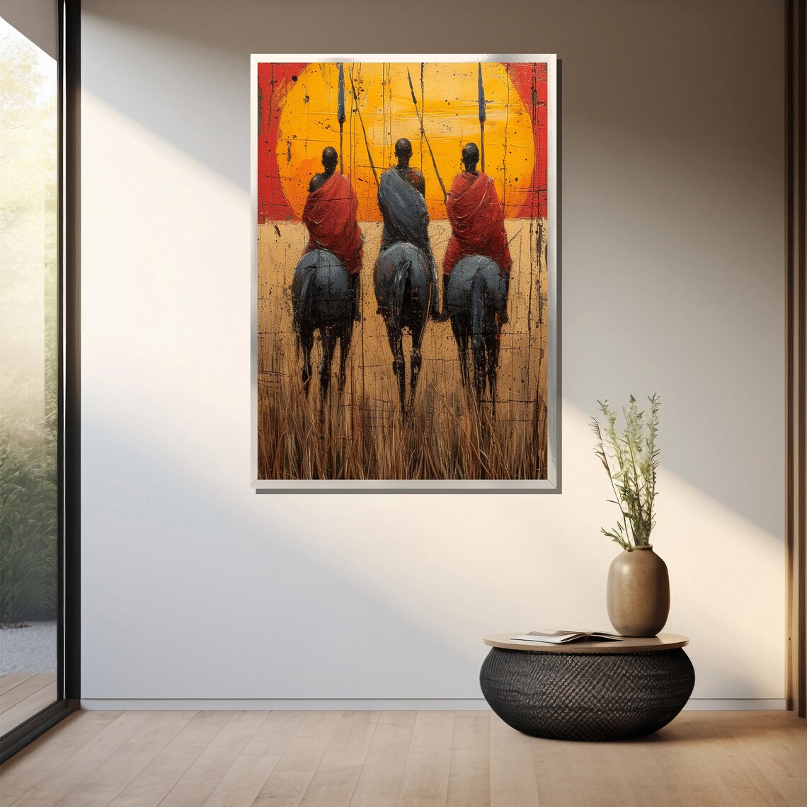 Three African Horsemen Riding Toward A Fiery Sunset Sky Poster - Image 3