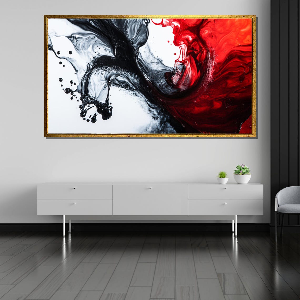 Black And Red Fluid Ink Swirl Bold Modern Abstract Art Poster - Image 5