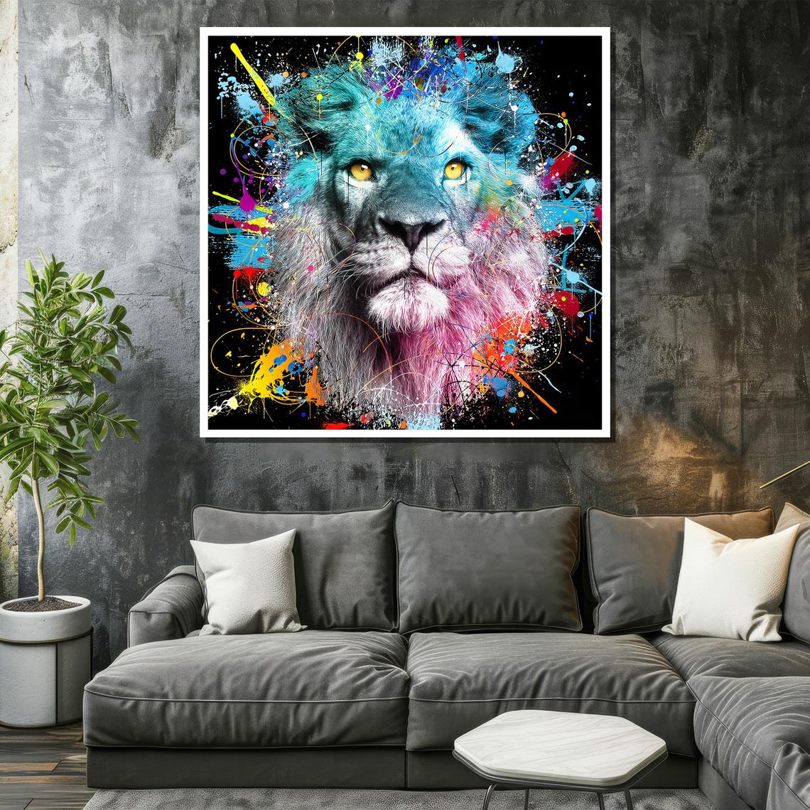 Vibrant Graffiti Lion Painting Bold Urban Art For Modern Home Decor Colorful Statement Piece Unique Gift For Art Lovers - Image 2