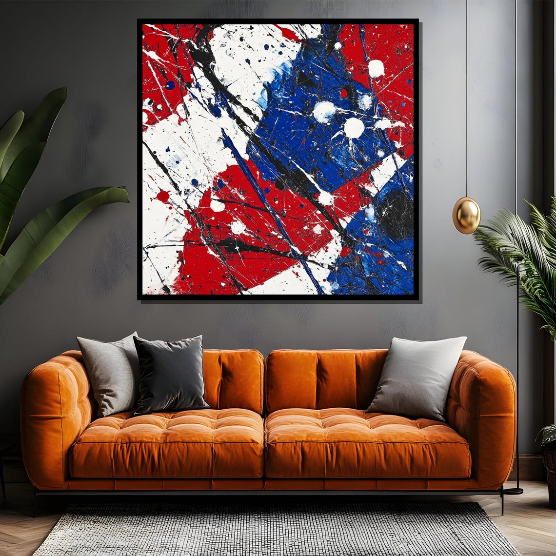 Red White Blue Abstract Drip Splatter Bold Modern Art Poster - Image 4