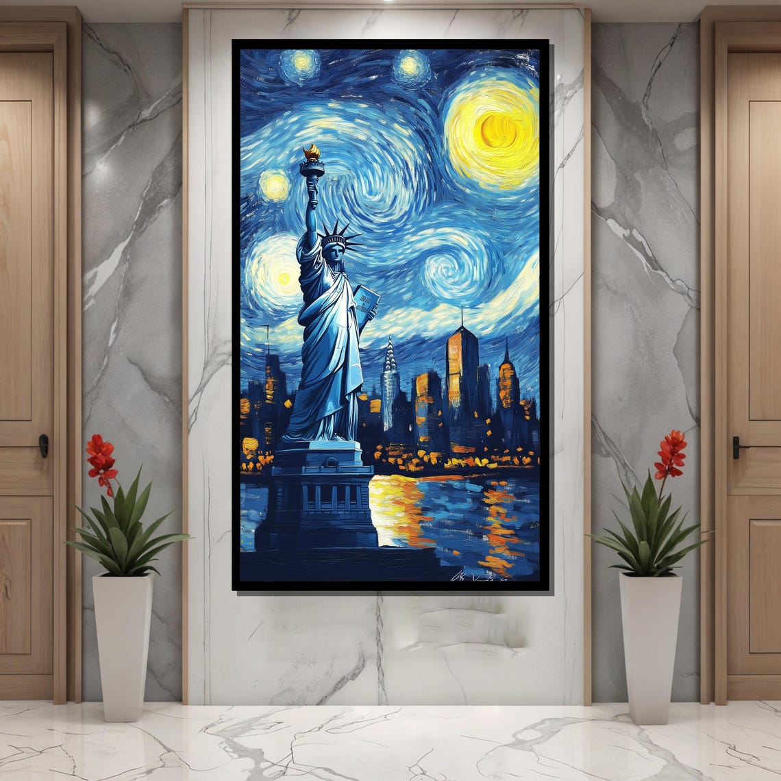 Statue Of Liberty Under Swirling Van Gogh Starry Night Poster - Image 4