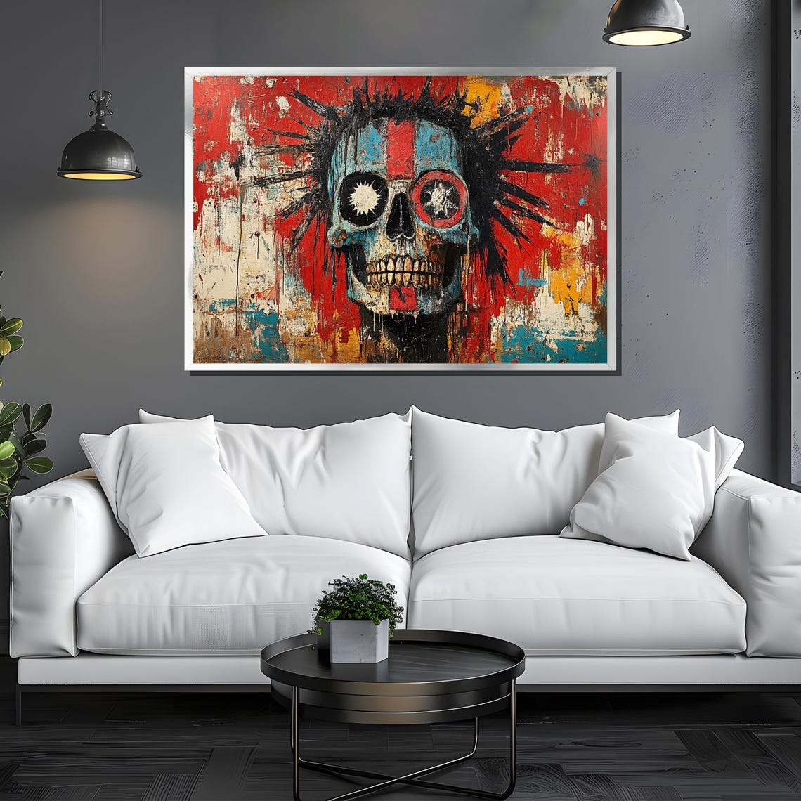 Basquiat Skull Painting Abstract Graffiti Art Punk Rock Wall Decor Edgy Urban Artwork Bold Statement Gift - Image 3