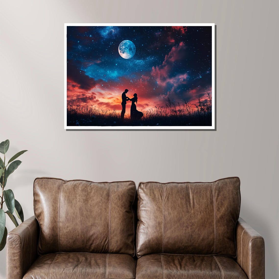 Romantic Couple Silhouette Under Starry Moonlit Night Sky Poster - Image 2