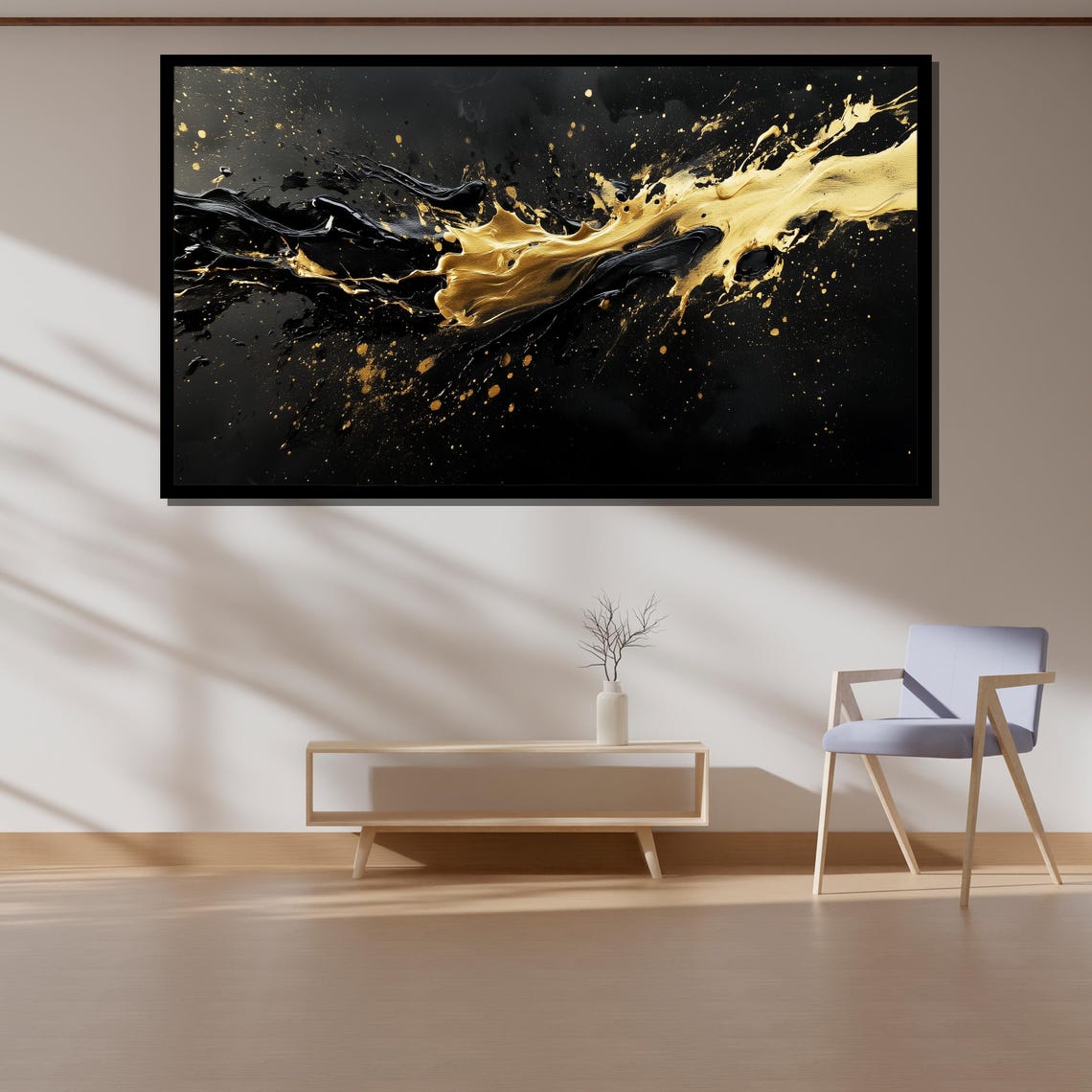 Black And Gold Splash Abstract Painting Luxury Modern Poster - Image 4