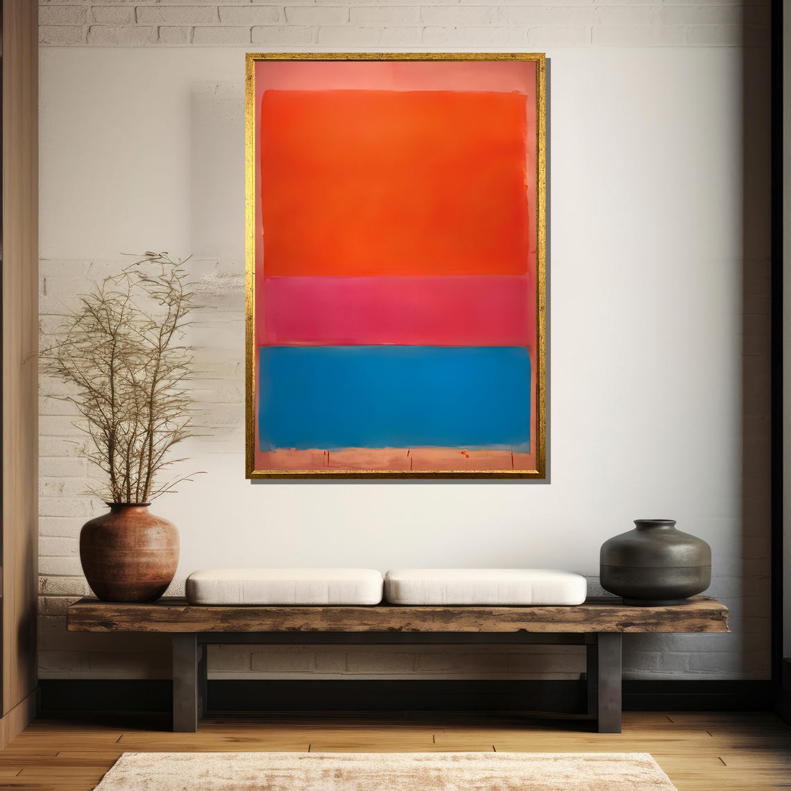 Mark Rothkos Royal Red And Blue Vivid Abstract Painting In Bold Orange Pink And Blue Tones Perfect Artistic Gift - Image 5