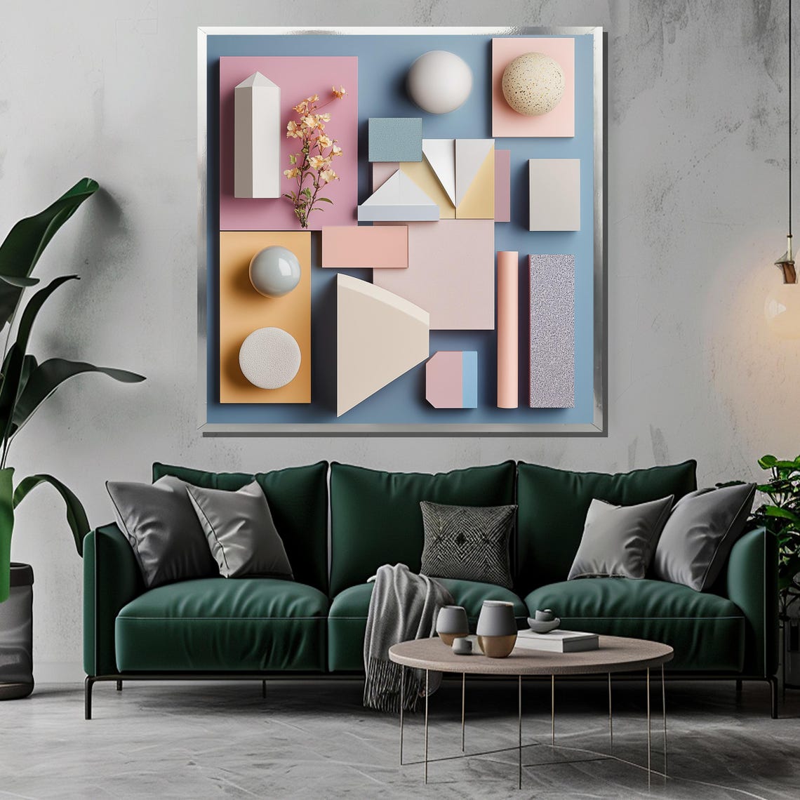 Pastel Geometric Painting Modern Abstract Wall Art Minimalist Home Decor Gift - Image 3
