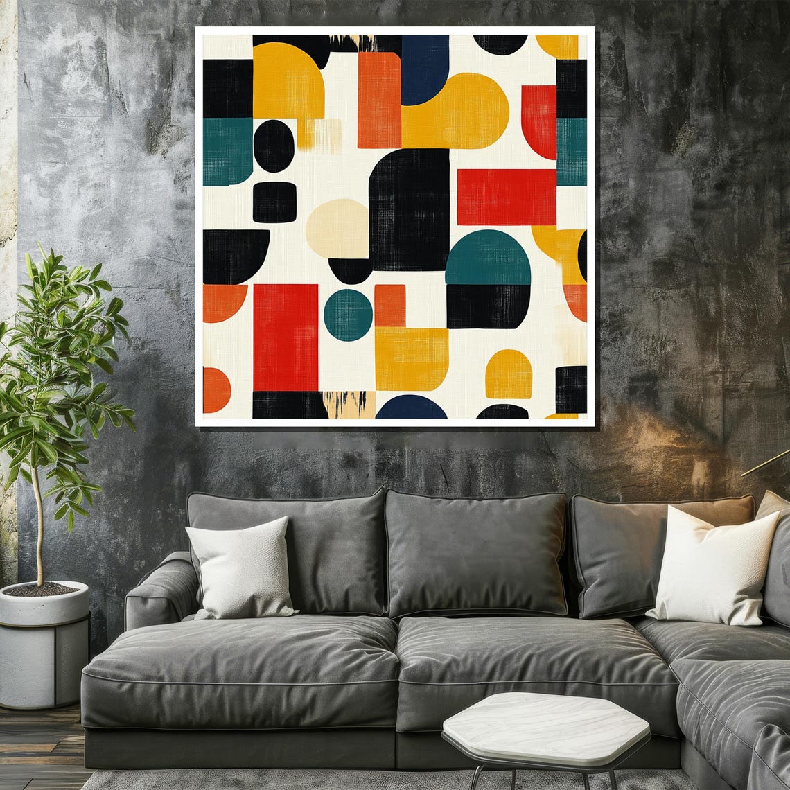 Mid Century Modern Geometric Pattern in Colorful Retro Shapes Poster - Image 2