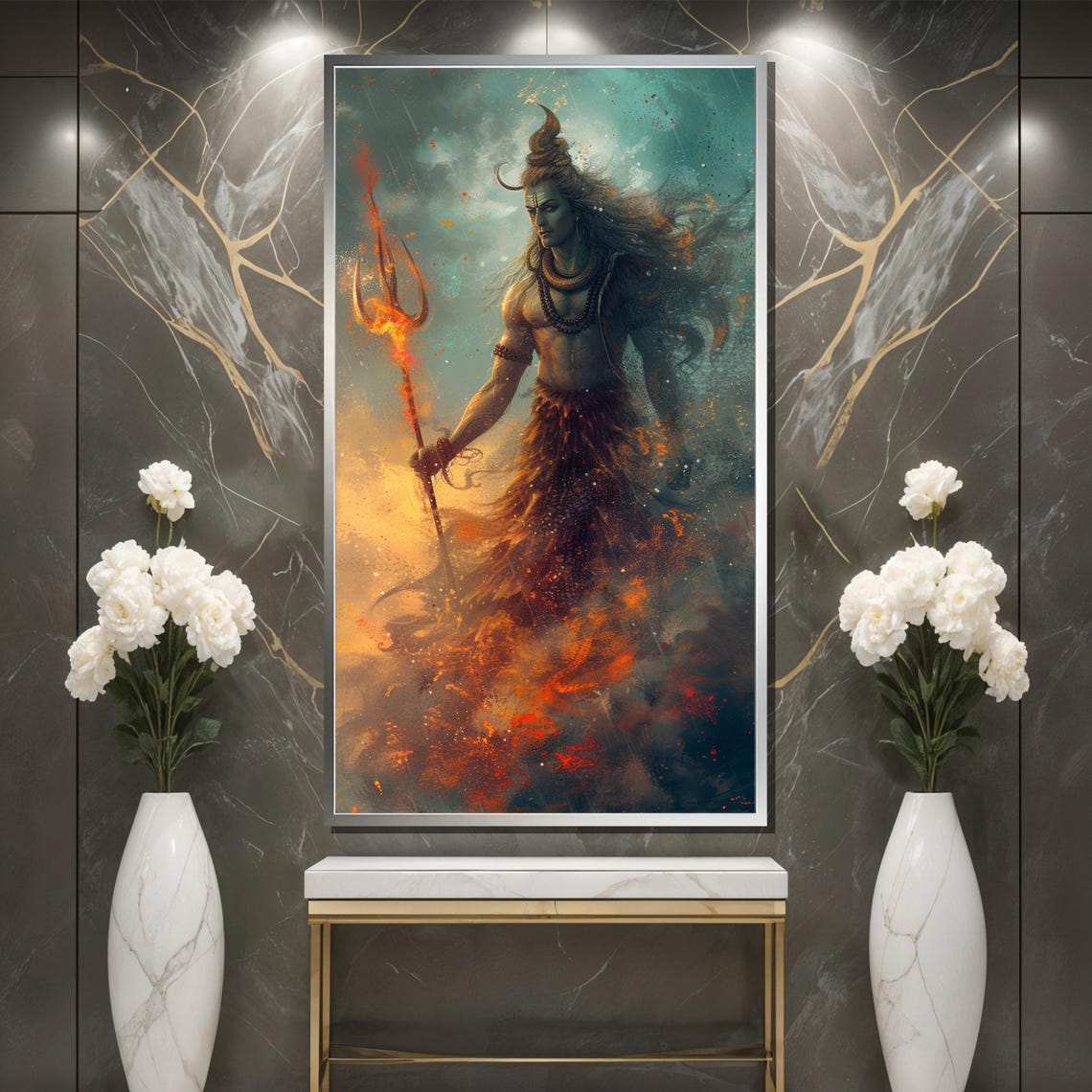 Majestic Lord Shiva With Trident Painting Divine Hindu Art Spiritual Wall Decor For Home Unique Gift For Meditation Devotion - Image 3