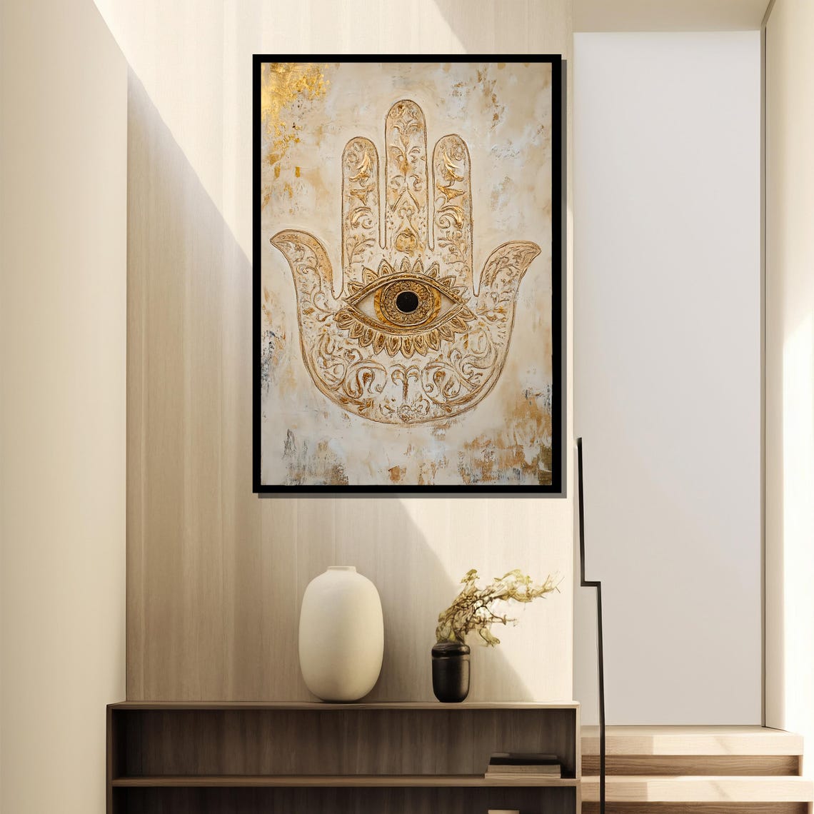Golden Hamsa Hand With Evil Eye Spiritual Protection Art Poster - Image 4