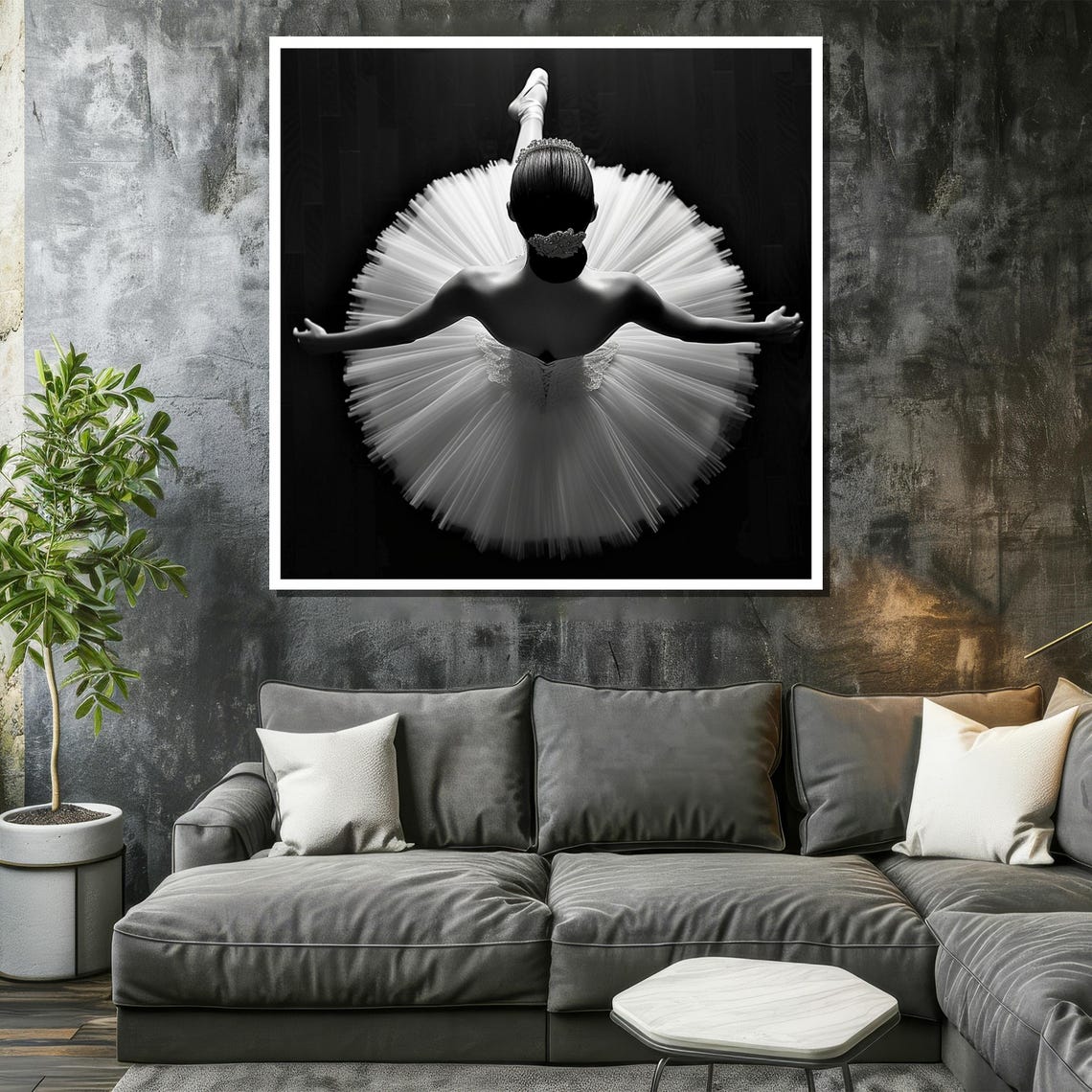 Graceful Ballerina In Black And White Top View Painting Of Ballet Dance Ideal Gift For Dance And Art Lovers - Image 2