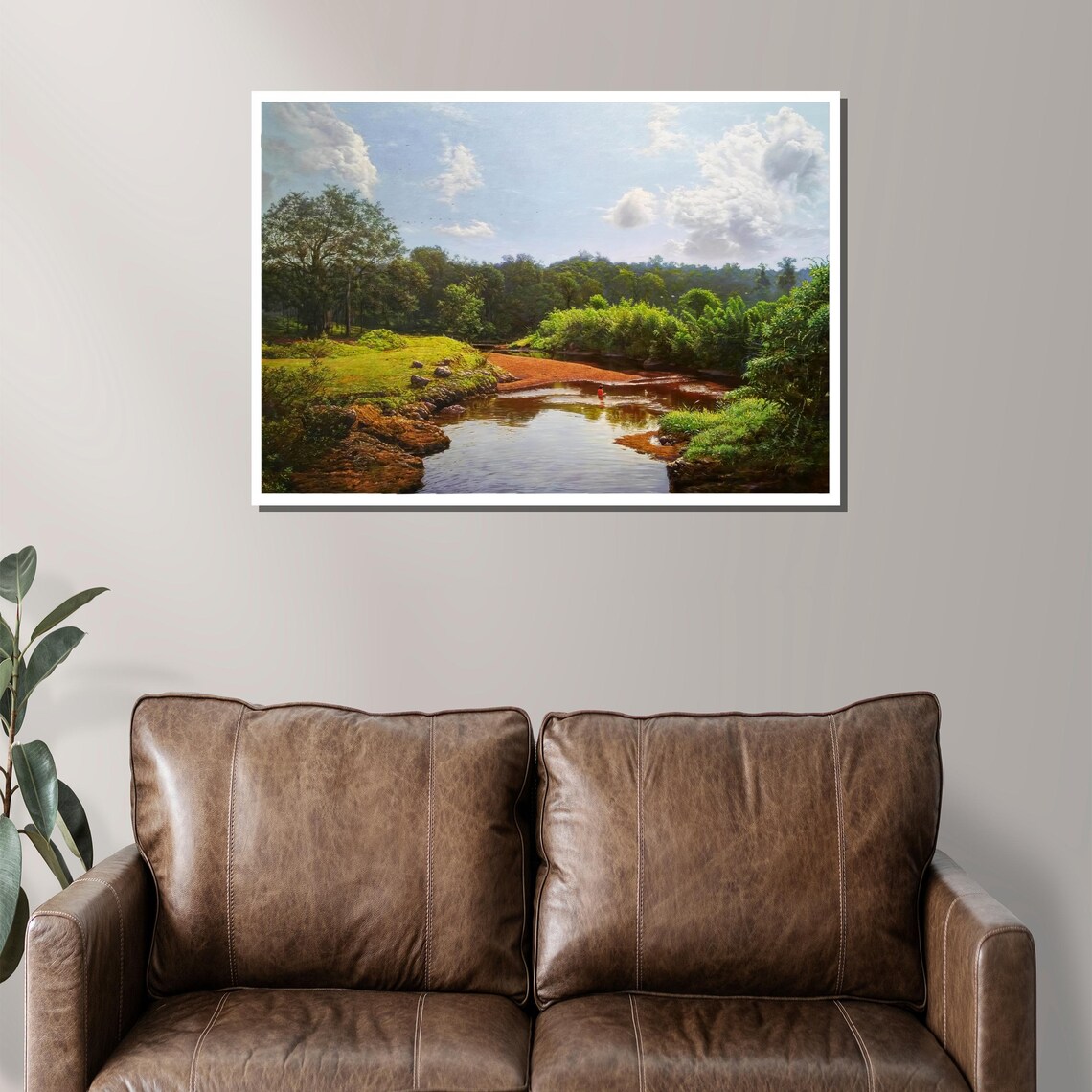 Serene River Winding Through A Lush Green Forest Landscape Poster - Image 2