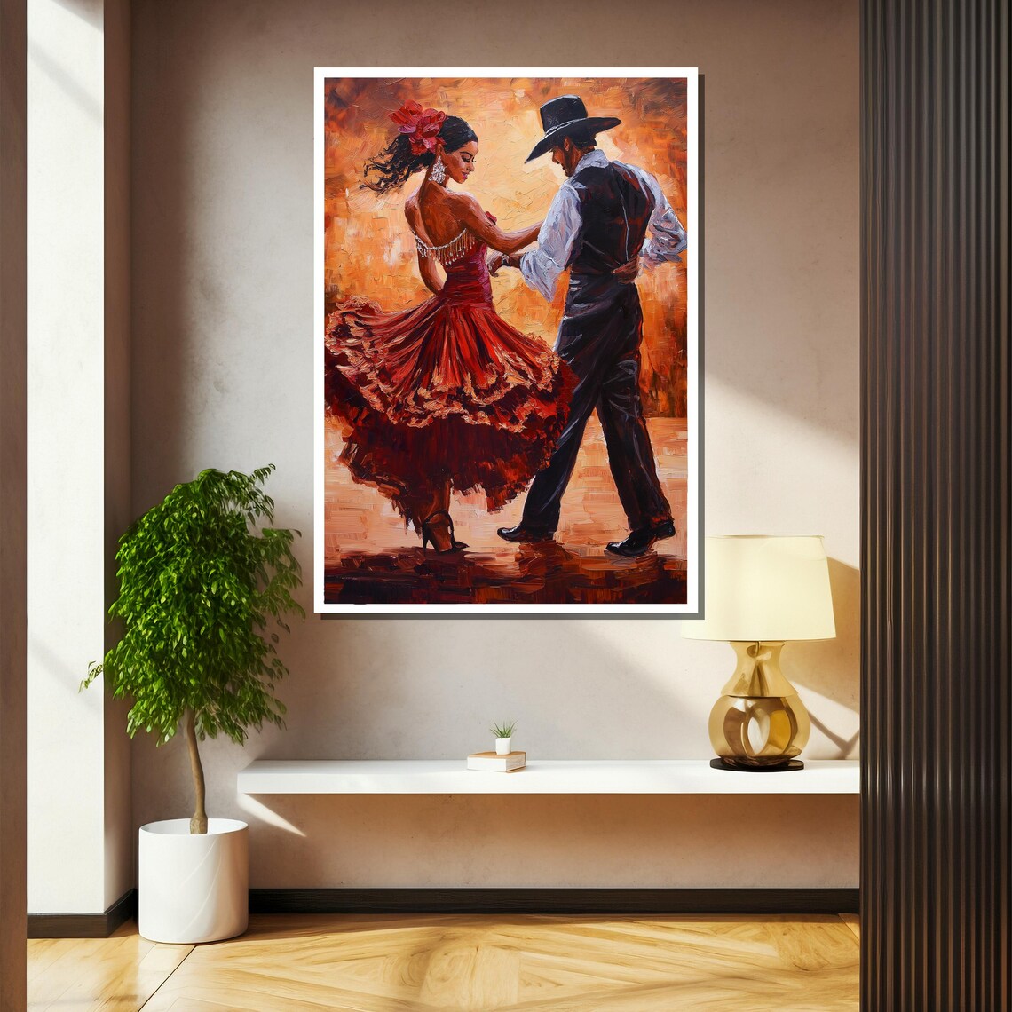 Passionate Flamenco Dancers in Red Dress Spanish Painting Art Poster - Image 2