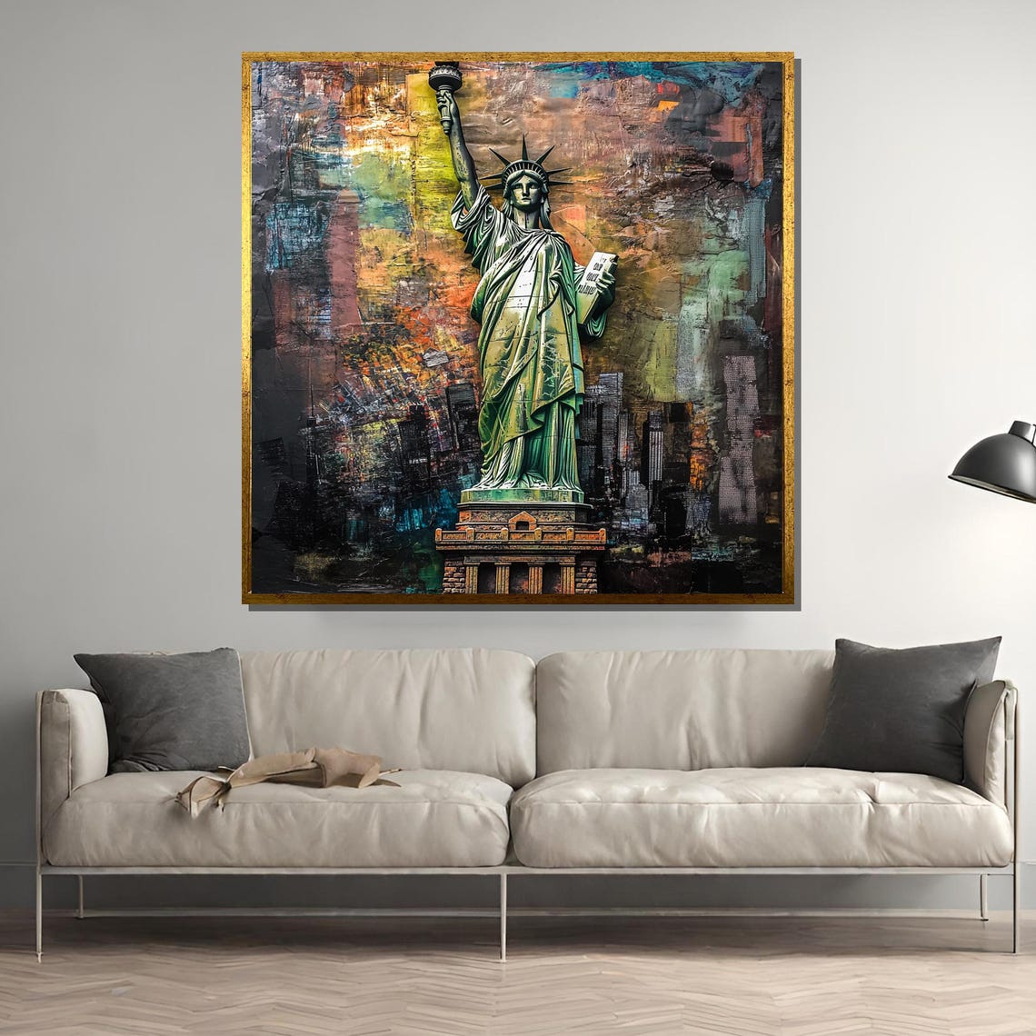 Statue Of Liberty Painting Urban Mixed Media Art New York City Wall Decor Modern Liberty Artwork Bold Home Gift