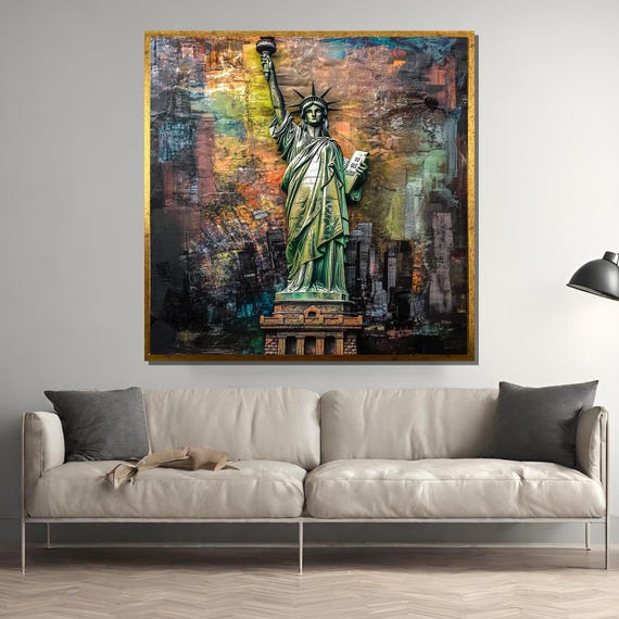 Statue Of Liberty Painting Urban Mixed Media Art New York City Wall Decor Modern Liberty Artwork Bold Home Gift