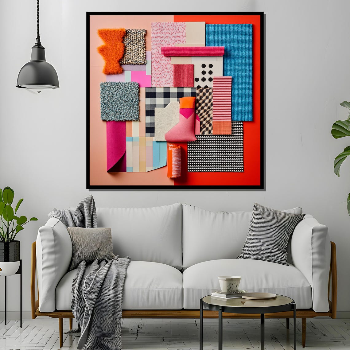 Abstract Textile Collage Painting Colorful Modern Wall Art Mixed Media Artwork Geometric Home Decor Unique Gift For Art Lovers - Image 4