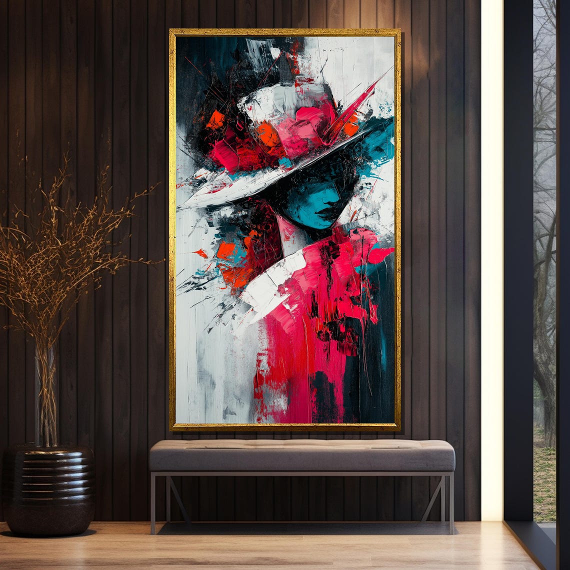 Abstract Woman in Red Hat with Impasto Brushwork Modern Art Poster - Image 5