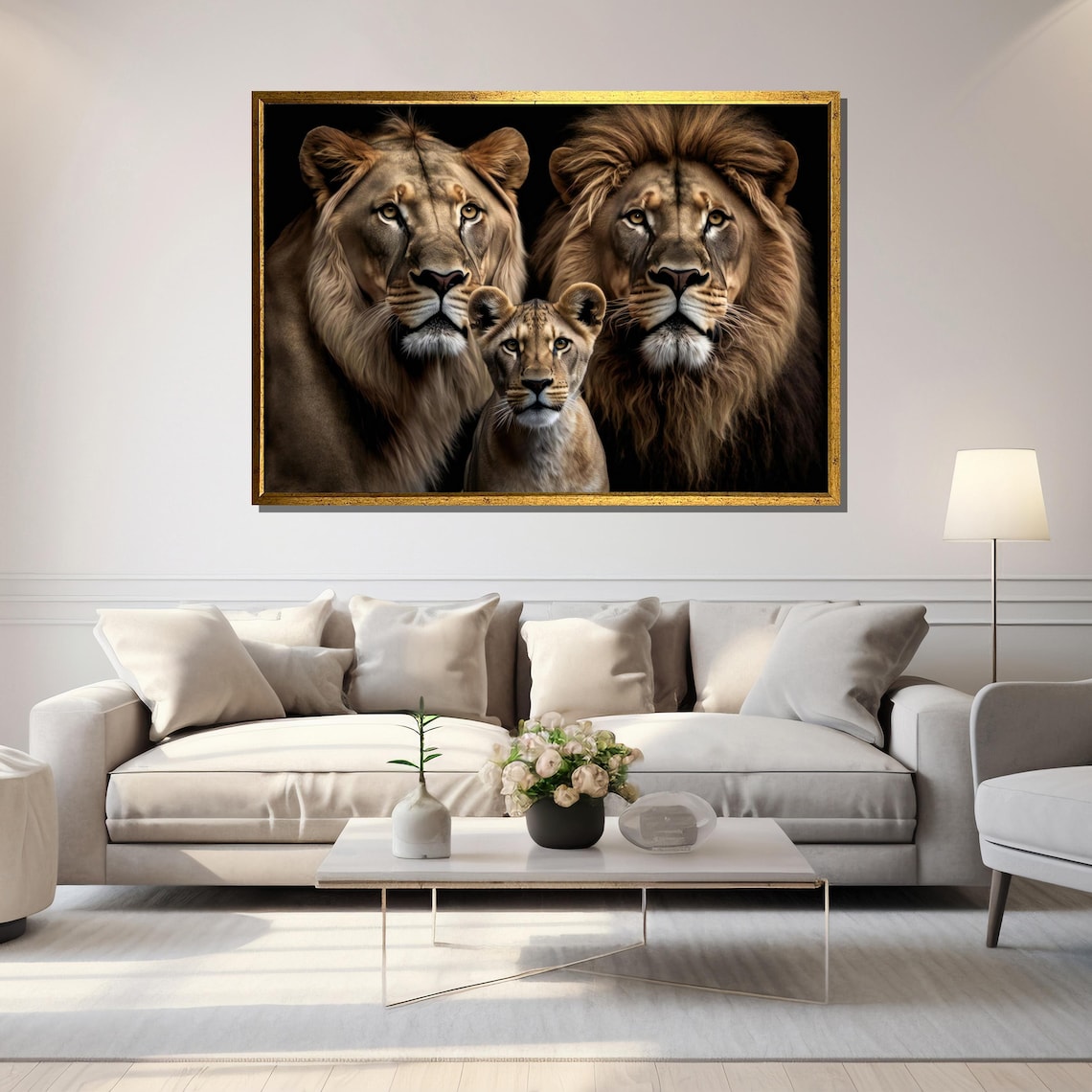 Lion Family With Cub Majestic Wildlife Portrait On Dark Background Poster - Image 5