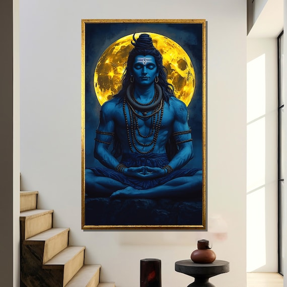 Lord Shiva Meditating Under Full Moon Art Print