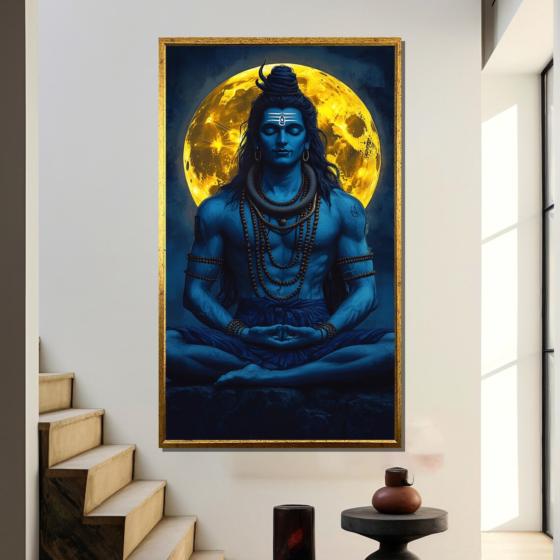 Lord Shiva Meditating Under Full Moon Art Print