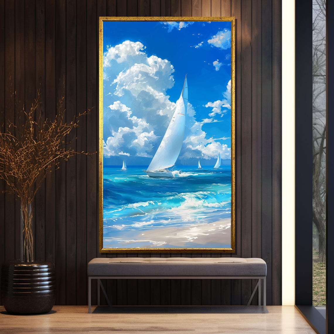 Sailing Boats On A Vibrant Blue Ocean Scenic Nautical Painting Ideal Gift For Ocean Lovers And Coastal Dcor Enthusiasts - Image 5