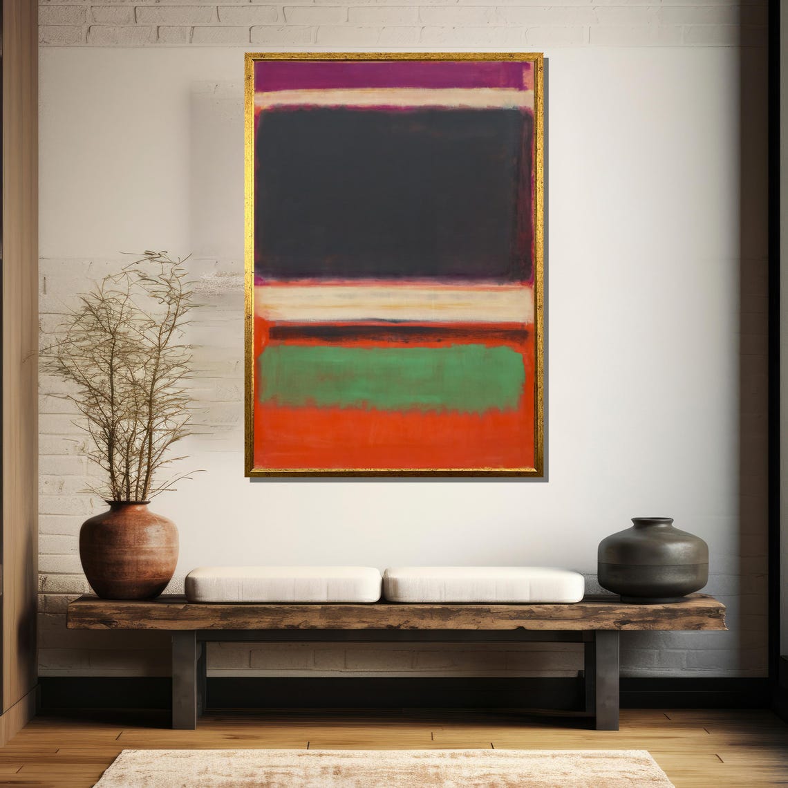 Plum Charcoal Green And Red Layered Striped Color Field Poster - Image 5