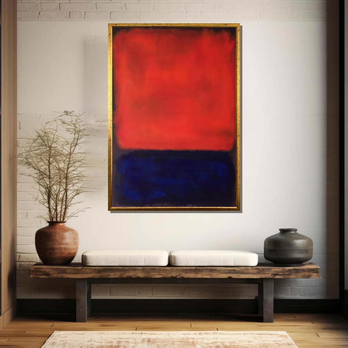 Vivid Red Over Dark Navy Blocks Minimalist Abstract Art Poster - Image 5