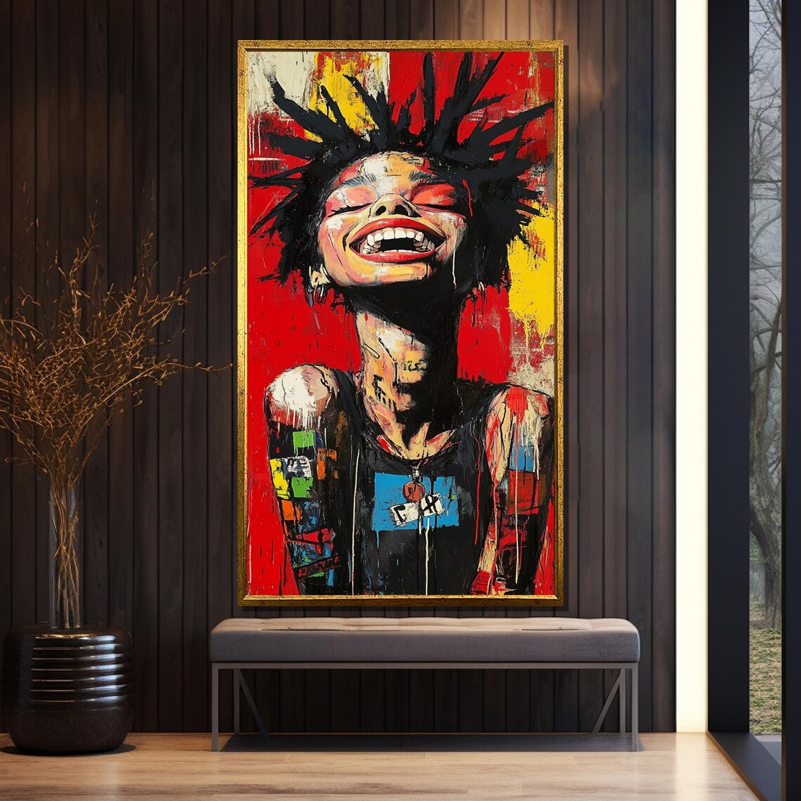 Laughing Punk Girl with Spiky Hair in Red and Yellow Street Art Poster - Image 5