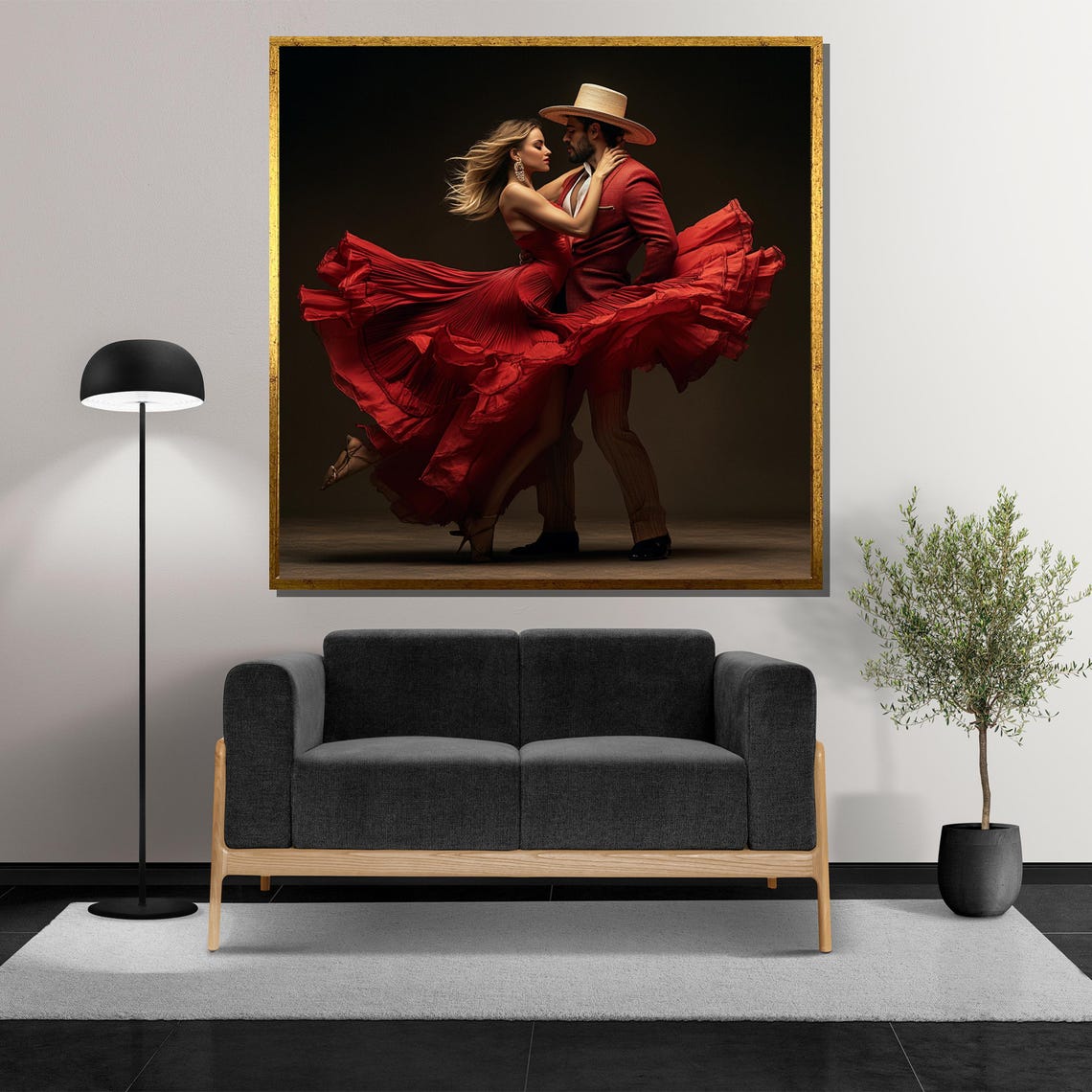 Dramatic Latin Dance Couple in Flowing Red Gown Dark Art Poster - Image 5